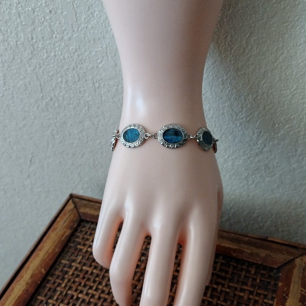 Bracelet- Silver and water blue imitation emerald bracelet. May birthstone.